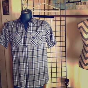 Blue plaid short sleeve button down